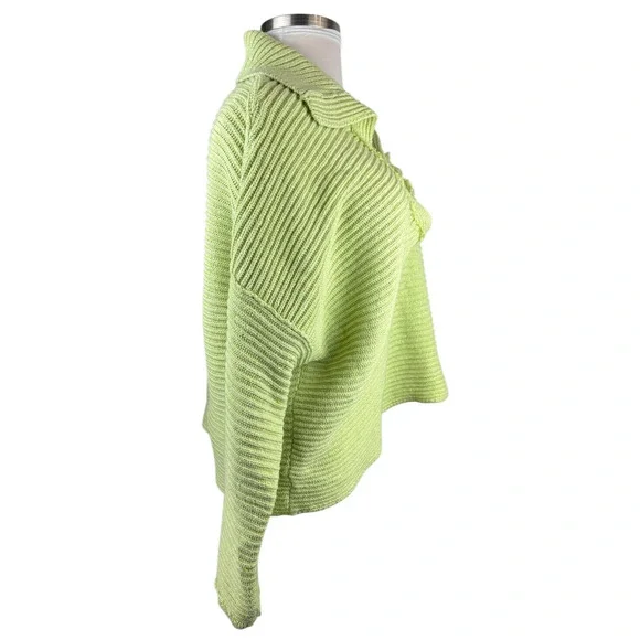 Free People Marlie Slouchy Oversized Sweater Ribbed V-Neck Lime Green Size Large - Picture 12 of 16